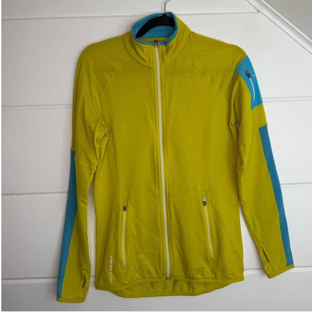 Icebreaker‎ Atom Merino GT Womens Jacket M Lime Green Full Zip Wool Midlayer